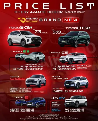 Pricelist Harga Chery malakajaya 2025